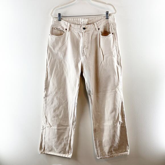 H&M High Rise Cotton Button Fly Straight Leg Jeans Cream Bone 14 - Picture 1 of 9